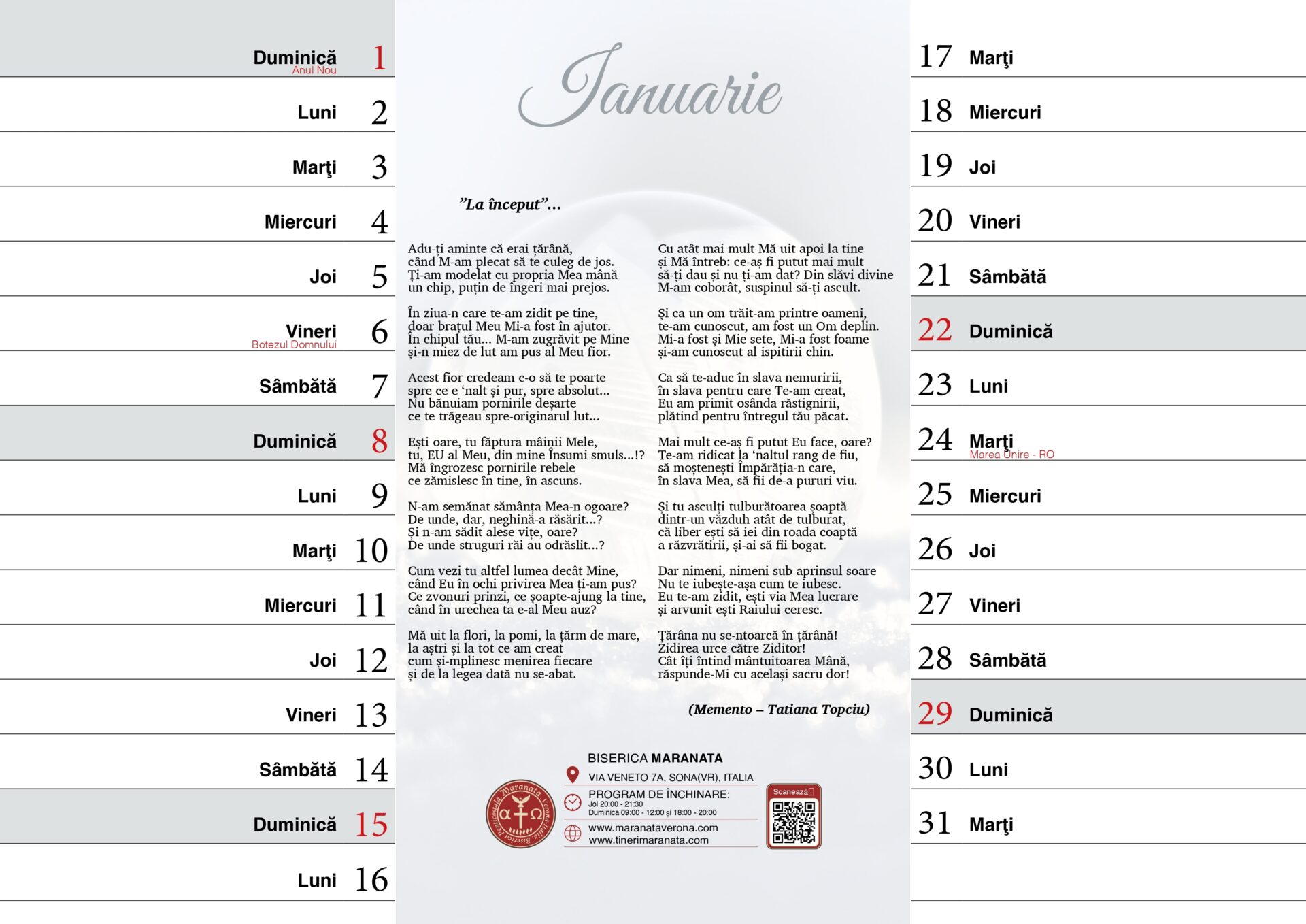 Pagină din calendarul cu versete