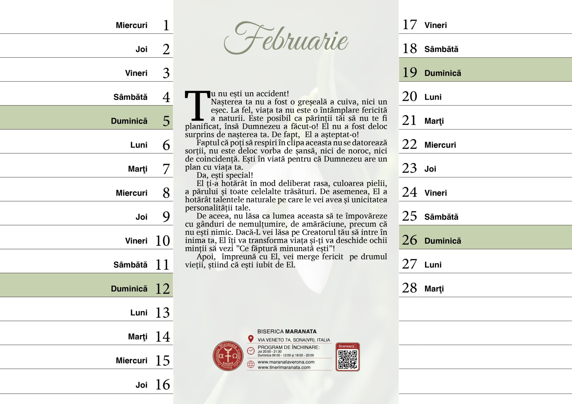 Pagină din calendarul cu versete