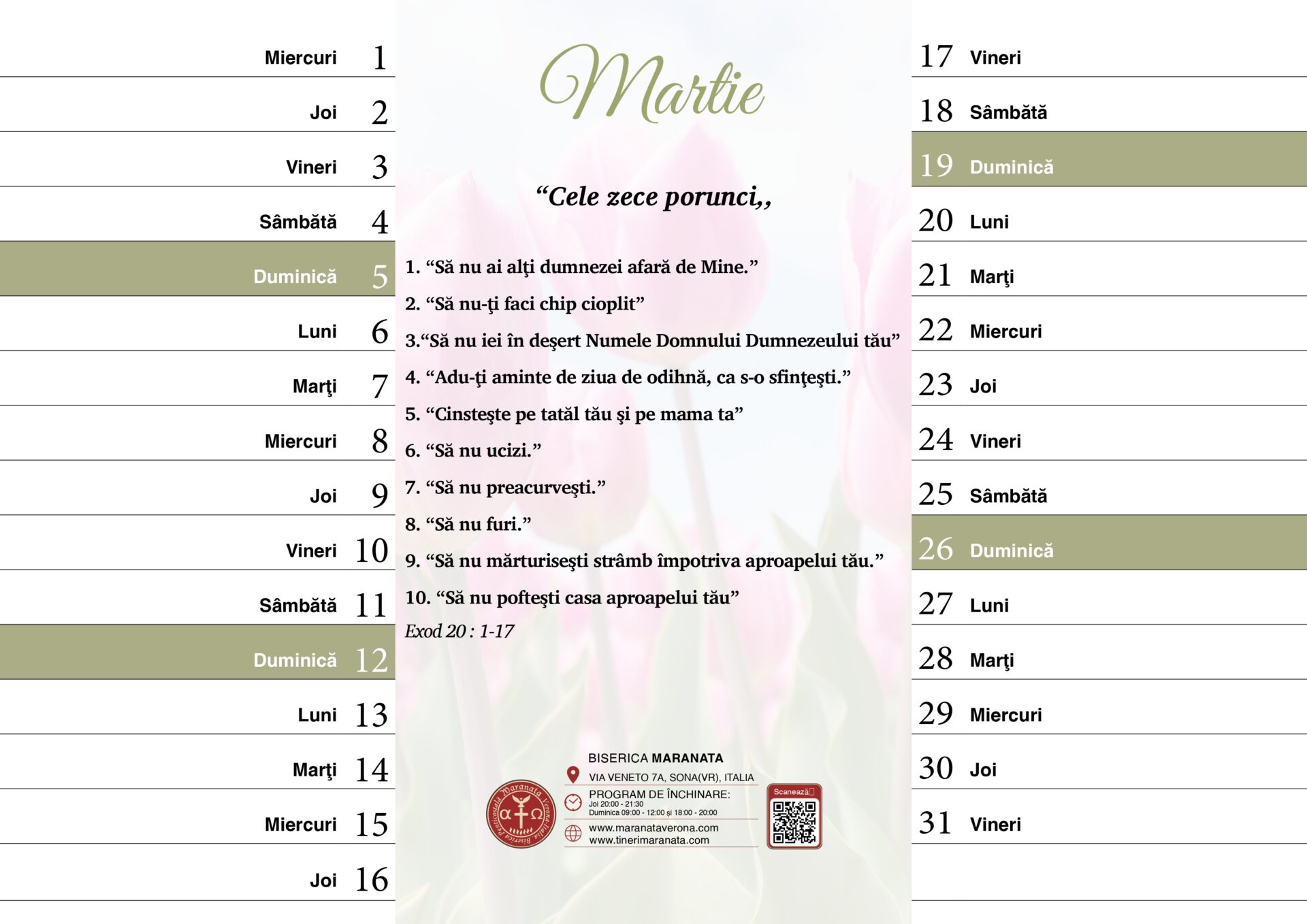 Pagină din calendarul cu versete