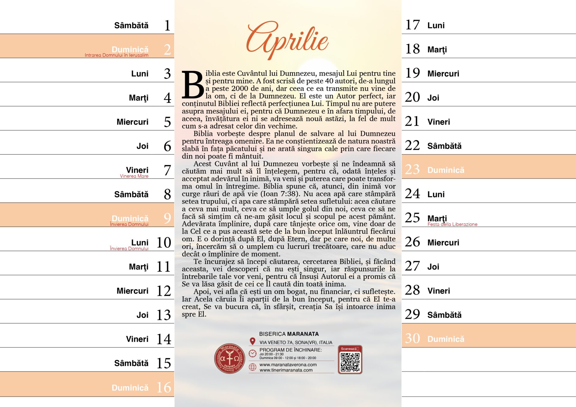Pagină din calendarul cu versete