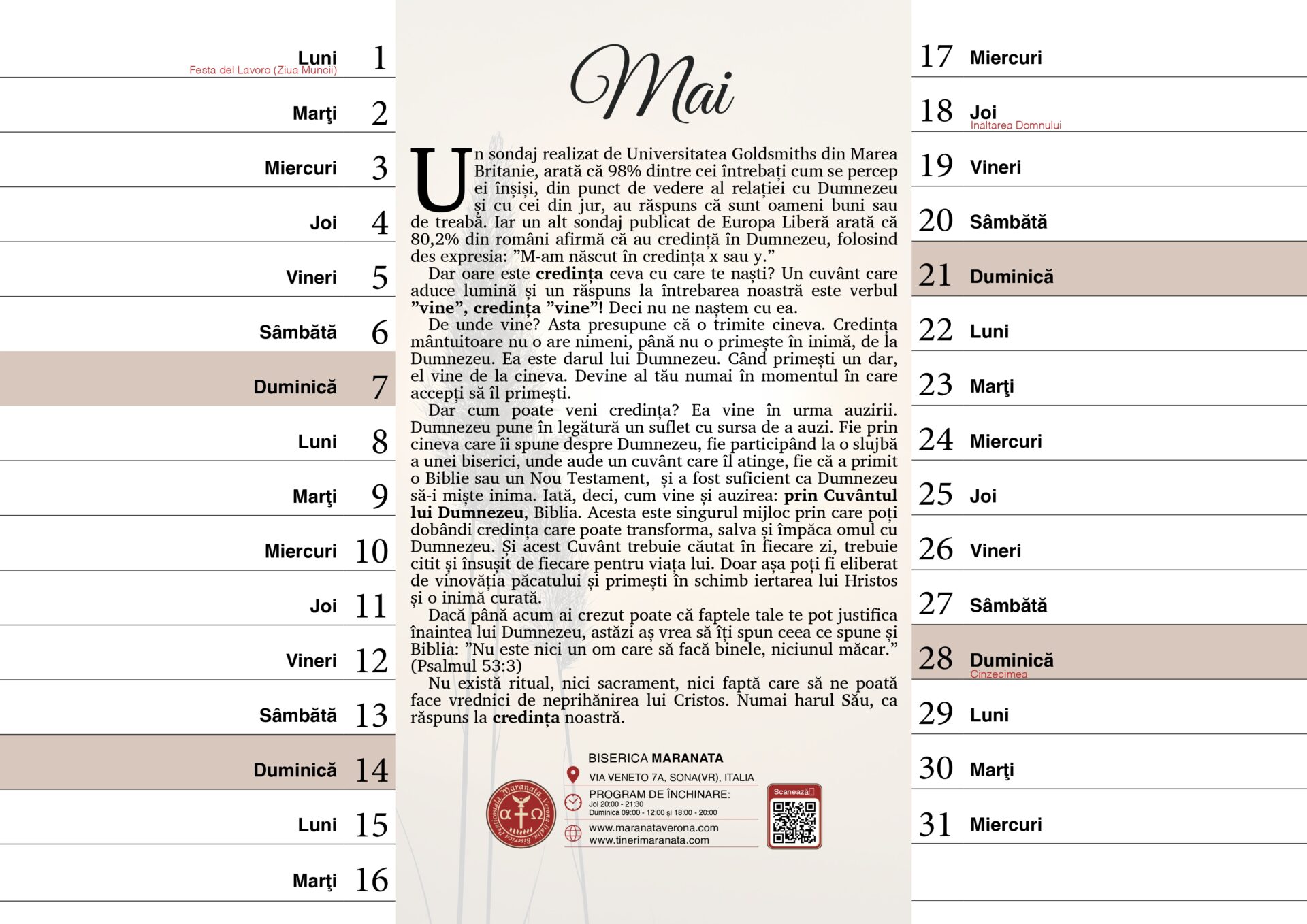 Pagină din calendarul cu versete