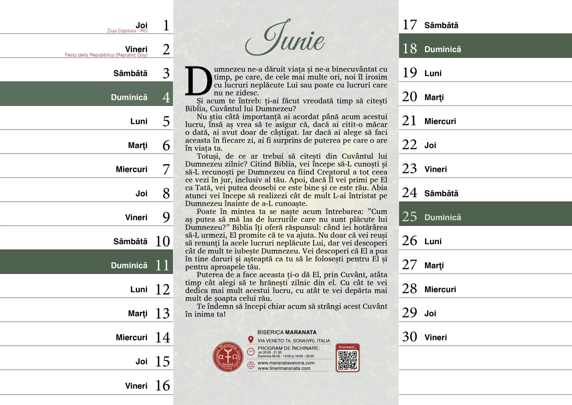 Pagină din calendarul cu versete