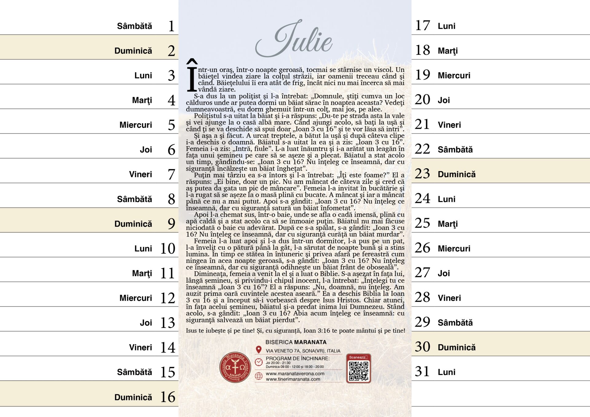 Pagină din calendarul cu versete