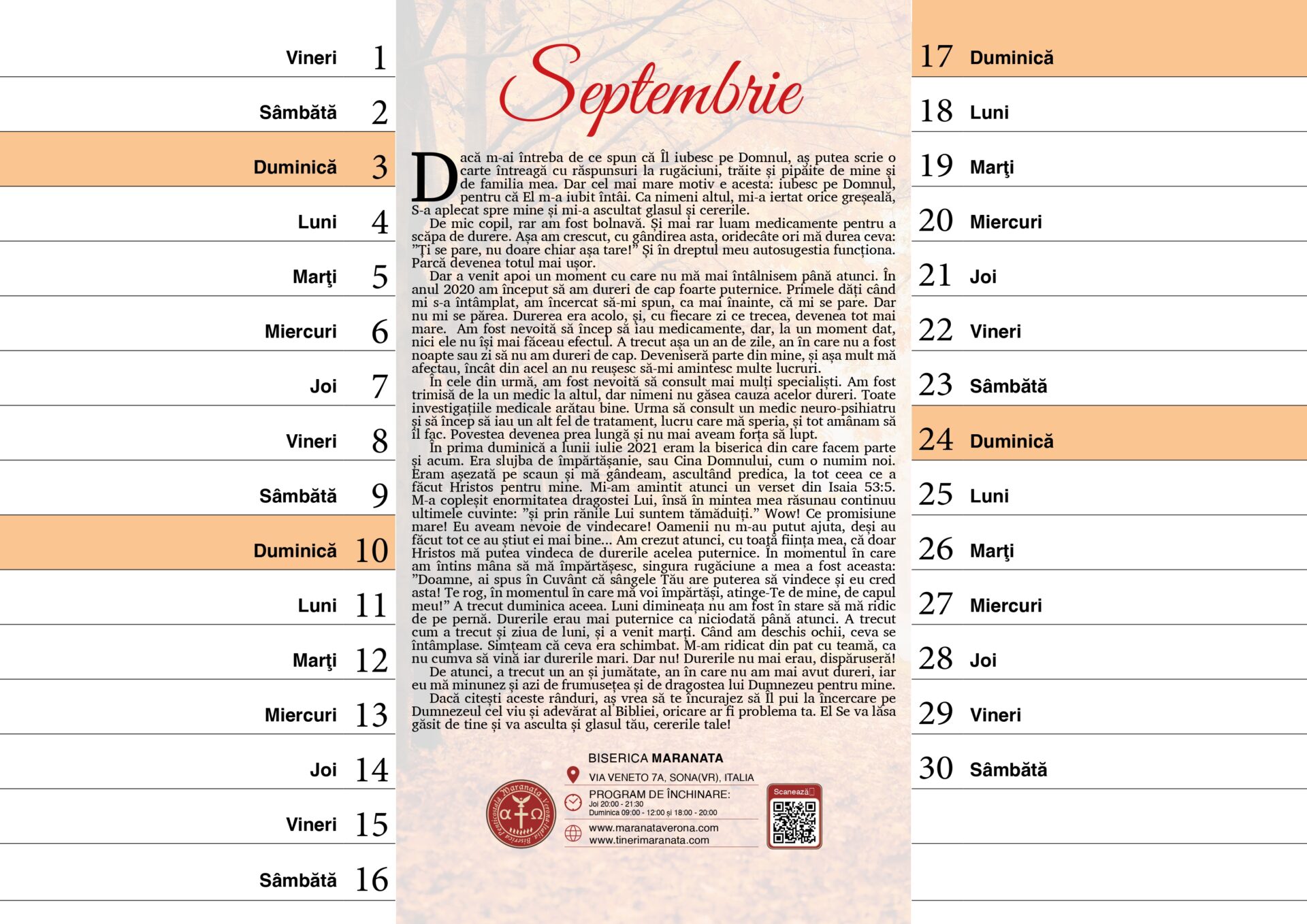 Pagină din calendarul cu versete