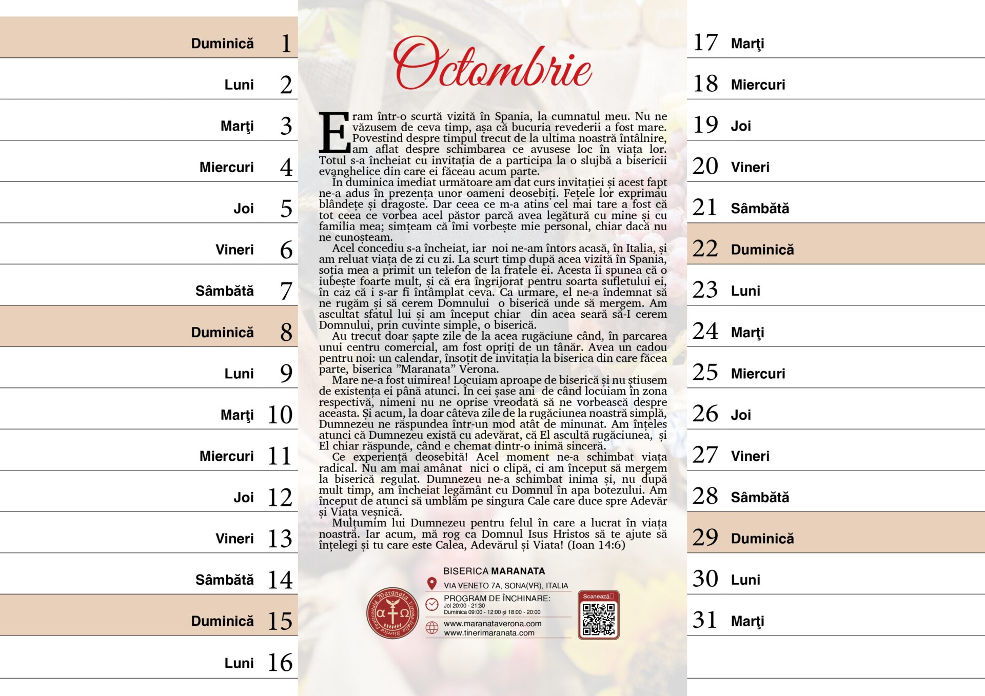 Pagină din calendarul cu versete
