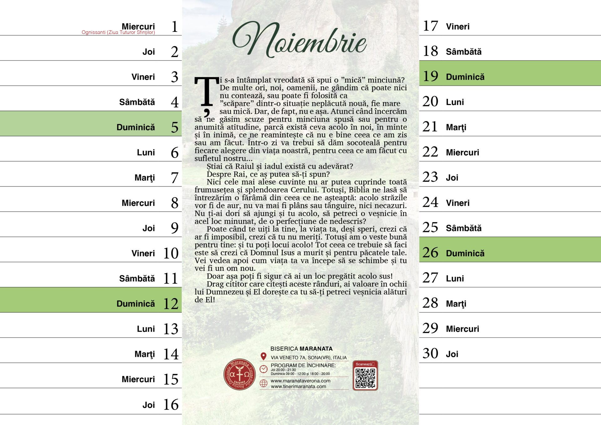 Pagină din calendarul cu versete