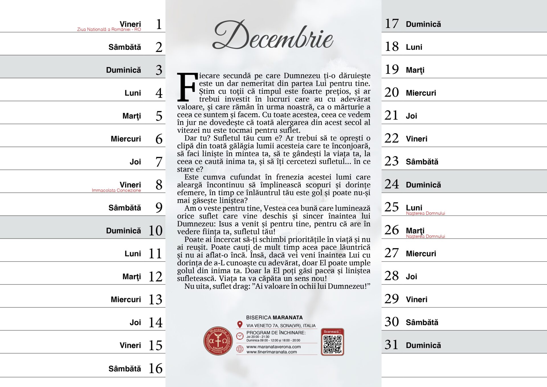 Pagină din calendarul cu versete